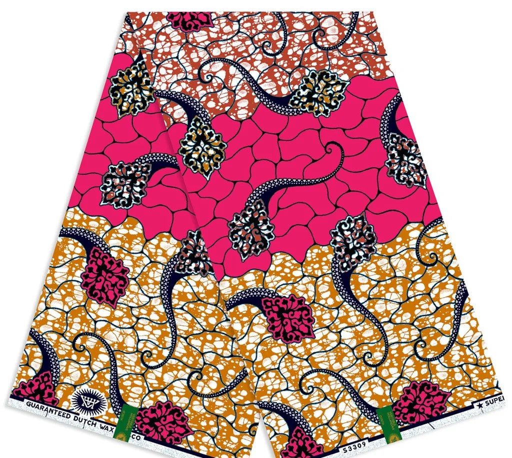 Original African Wax Print Fabric - 6 Yards Soft 100% Cotton Nigerian Ankara Pagne Batik Material
