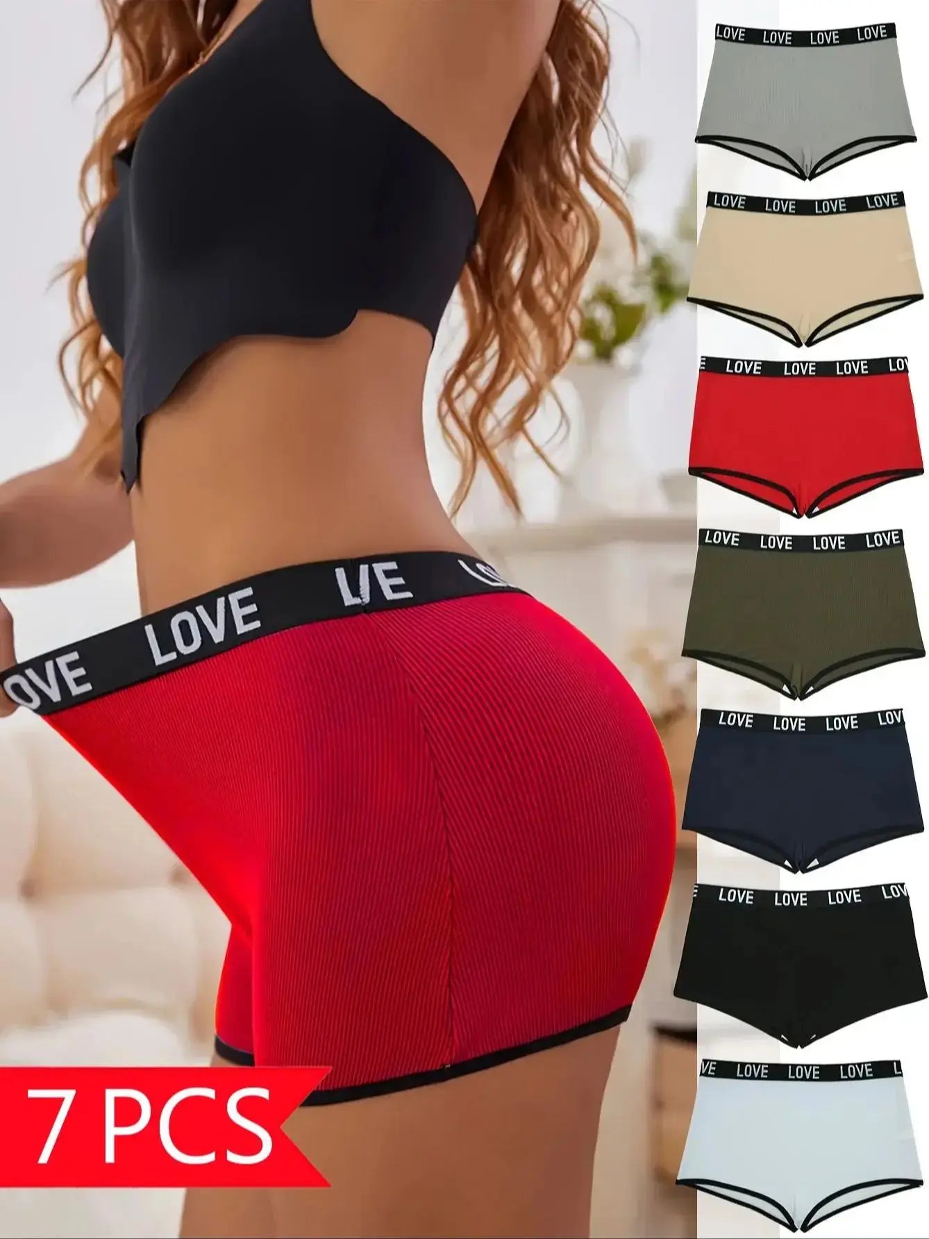 7 Pairs Women’s Lettered Waistband Briefs - Mixed Color Comfortable Sporty Casual Underwear Set