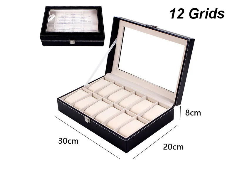 DELESYS PU Leather Watch Box – 2/3/4/5/6/8/10/12 Slot Storage Case with Lock, Traditional Style Gift Box