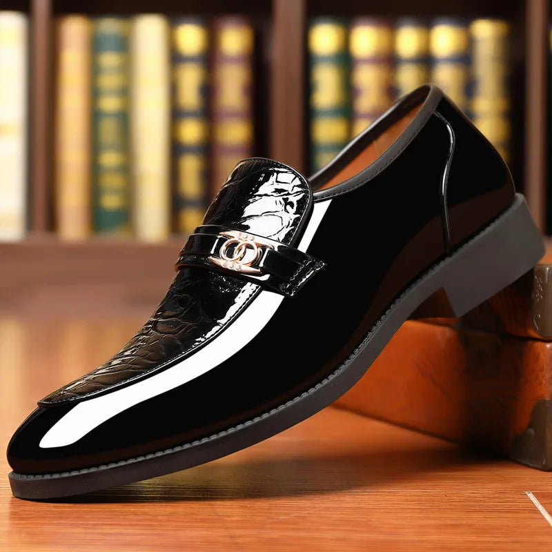 Men's Pointed Toe Patent Leather Dress Shoes - Slip-On Wedding & Business Loafers