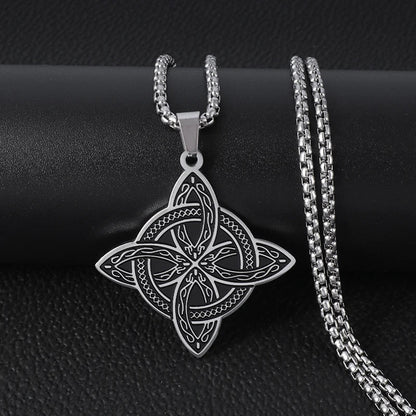 Witchcraft Witch Knot Necklace - Irish Trinity Knot Triple Spiral Pendant, Stainless Steel Ankh Cross Pentagram Amulet Jewelry