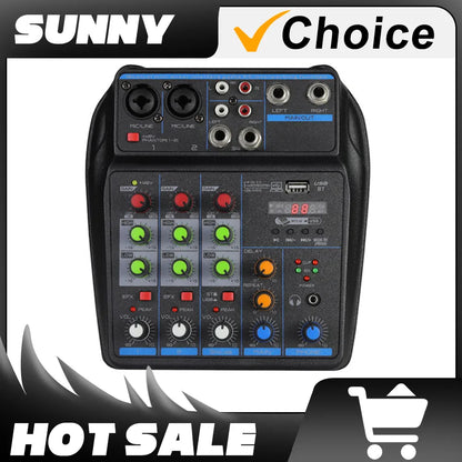 4-Channel DJ Mixer Console – Bluetooth Audio Mixer with 48V Phantom Power, USB & Karaoke Monitor System