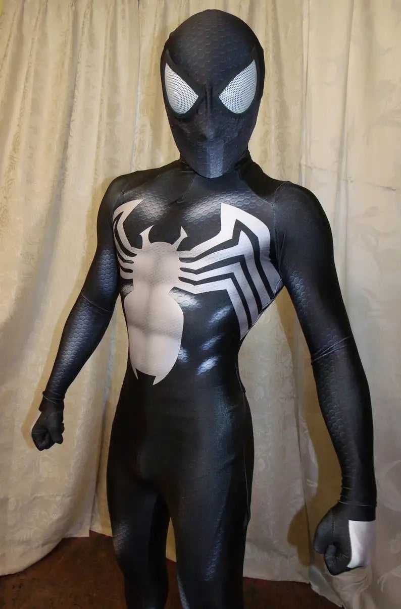 Halloween Venom Symbiote Spider Costume - Men’s Black Superhero Zentai Bodysuit for Cosplay Parties