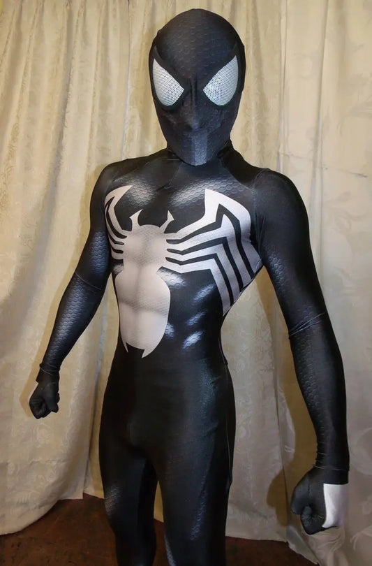 Halloween Venom Symbiote Spider Costume - Men’s Black Superhero Zentai Bodysuit for Cosplay Parties