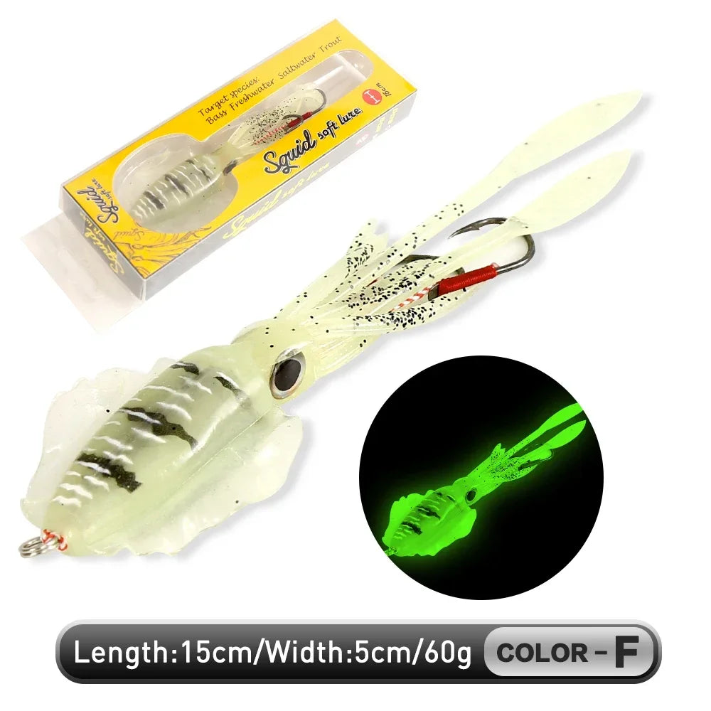 ZUKIBO Soft Squid Fishing Lure - Luminous UV Octopus Jig Bait for Deep Sea Boat Trolling