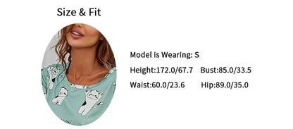 Women's 2-Piece Pajamas Set – Short Sleeve Cartoon Print Top and Pants Sleepwear Loungewear