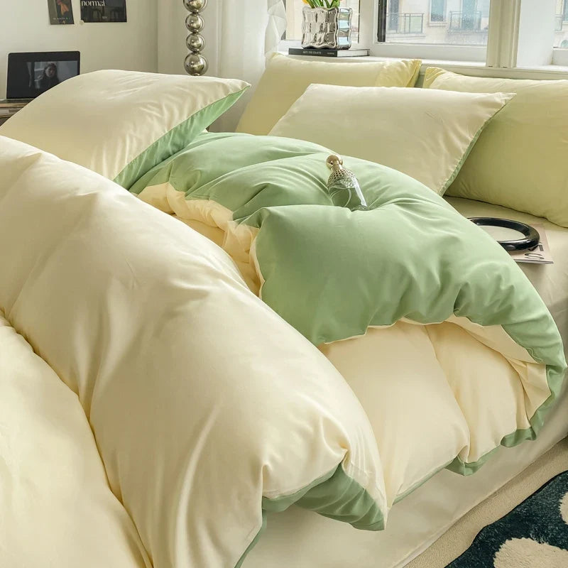 Washed Cotton Duvet Cover Set - Solid Color Soft Bedding Collection with Pillowcases Comforter Cover 220x240cm