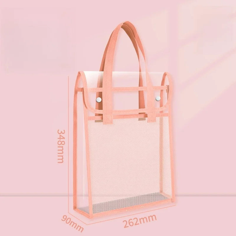Transparent PVC Double Layer Tote Bag - Wide Storage Book Bag for Students & Supplies