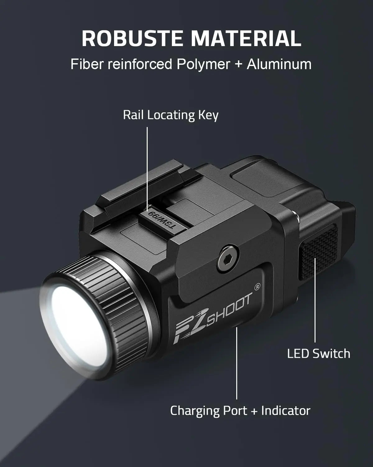 500 Lumens Pistol Light – Rechargeable Flashlight with Strobe Mode for Picatinny & GL Rails, Mini Gun Light