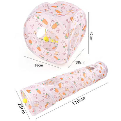 Foldable Pet Tunnel Play Tent - Carrot Design Interactive Cat & Dog Toy for Indoor Outdoor Fun
