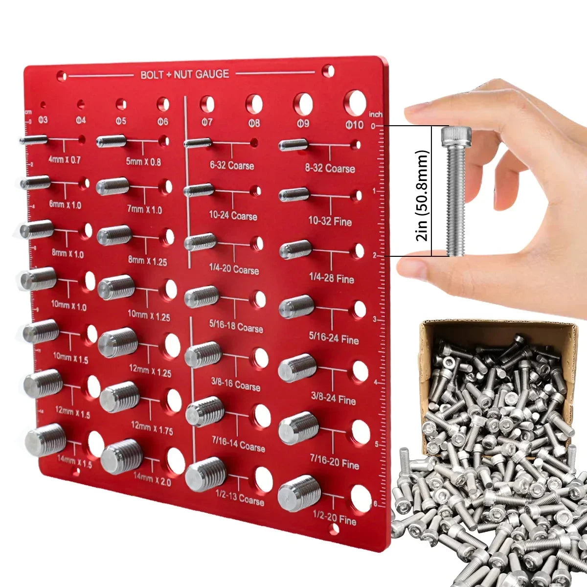Nut & Bolt Thread Checker - 28 Standard Sizes Thread Identifier Gauge for Screws, Nuts & Bolts