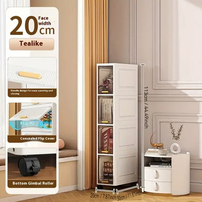20cm Slim Storage Cabinet - 3/4/5 Tier Narrow Rolling Organizer Shelf with Wheels, Space Saving Multi-Purpose Storage Rack