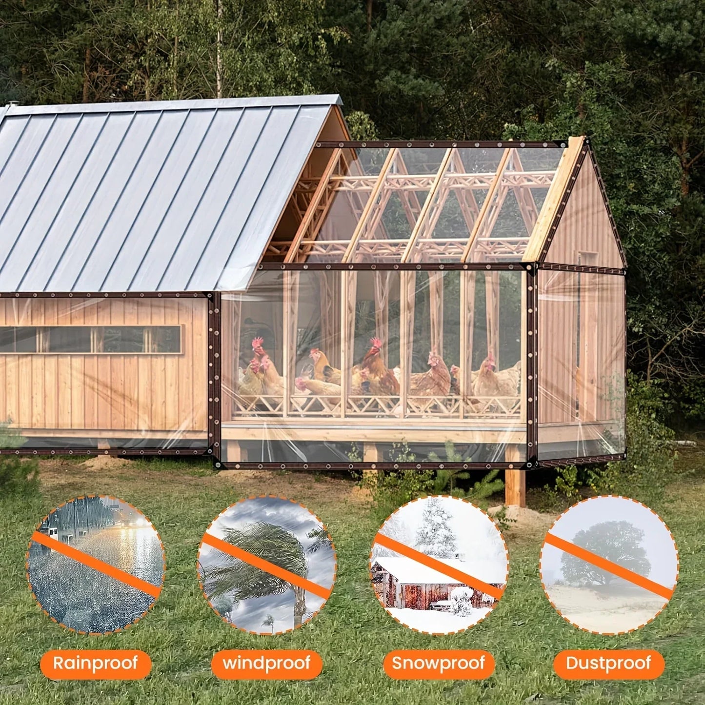 Clear Waterproof Tarp with Grommets – Heavy-Duty Transparent Cover for Patio, Henhouse, Porch, Plants & Camping Shelter