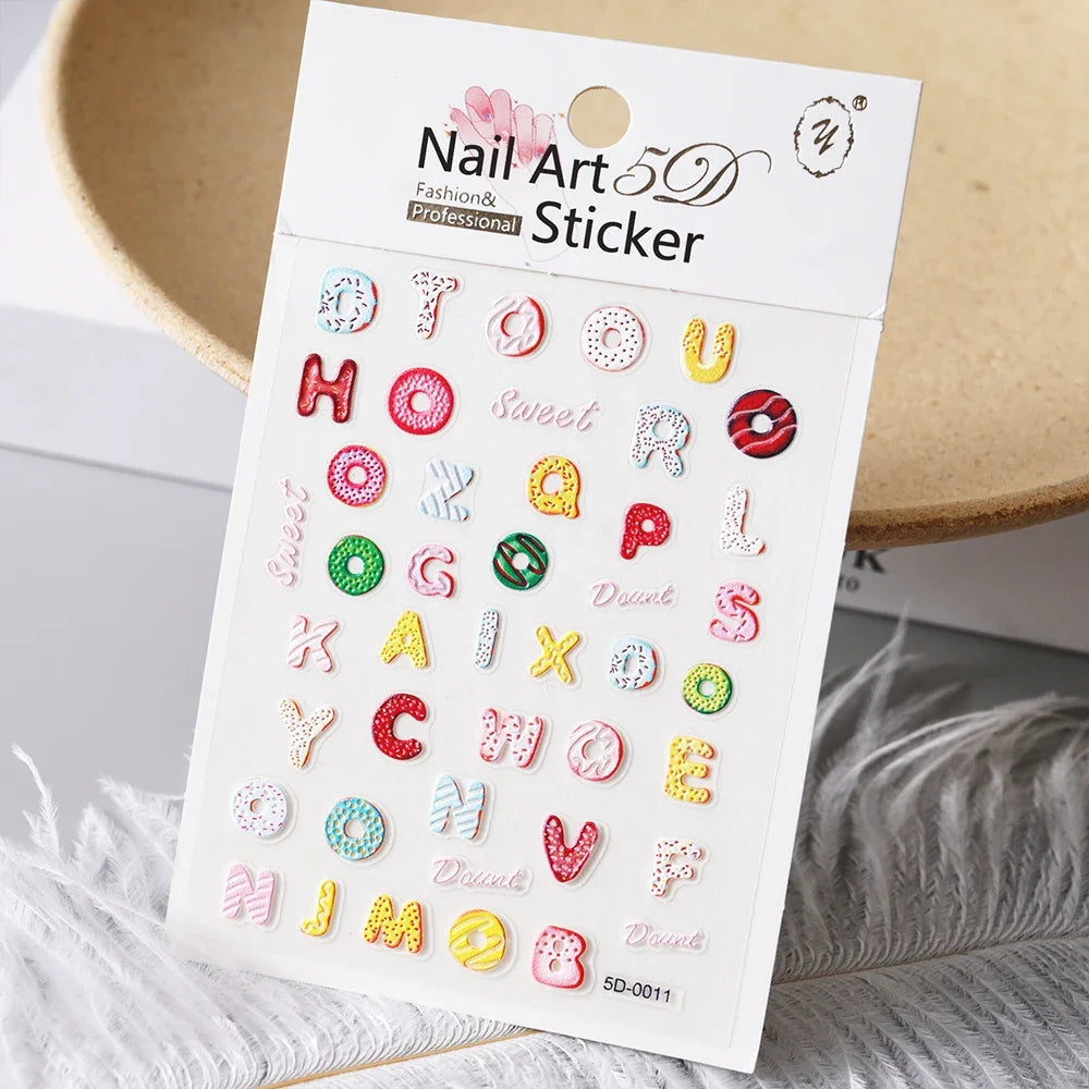 5D Macaron Nail Stickers - Embossed Flower, Fruit, Bear & Rabbit Charms for Summer DIY Manicure Decoration
