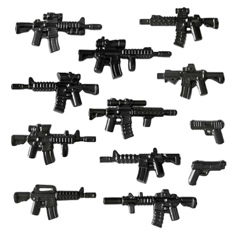 Military Building Blocks Soldier Set - Tactical Weapons Figures with Gatling Gun, Rifle, Mortar & Accessories Toy Kit