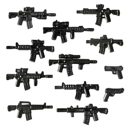 Military Building Blocks Soldier Set - Tactical Weapons Figures with Gatling Gun, Rifle, Mortar & Accessories Toy Kit