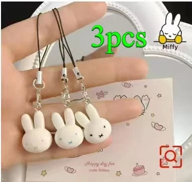 3PCS Miffy Cartoon Keychain Set - Cute Anime Character Pendant for Backpack, Phone Case & Couple Accessories