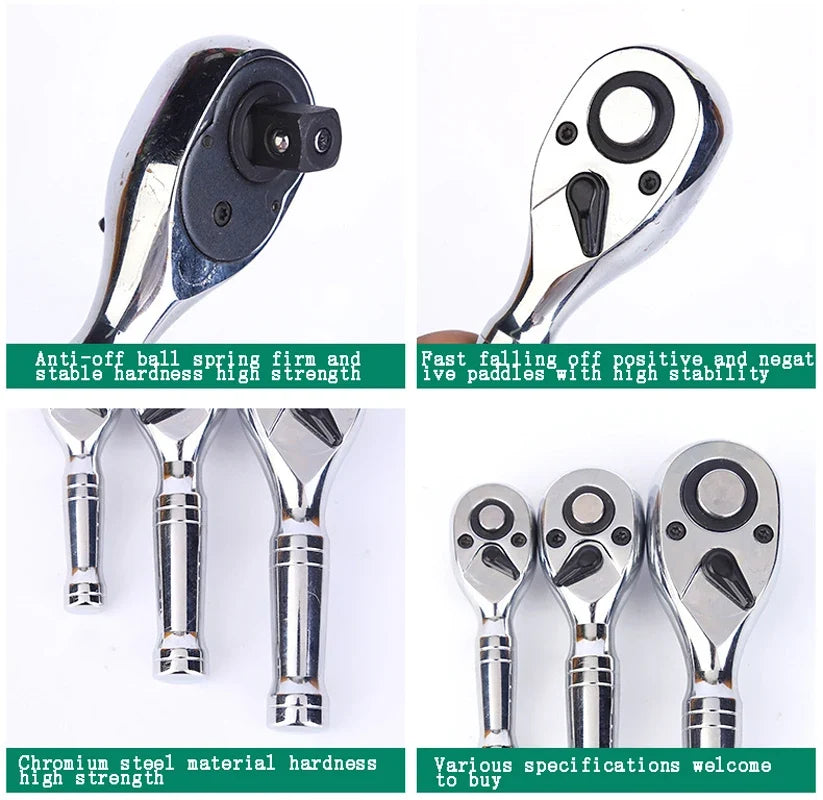 72-Tooth Mini Ratchet Wrench - 1/4, 3/8 & 1/2 Inch Short Handle Repair Tool