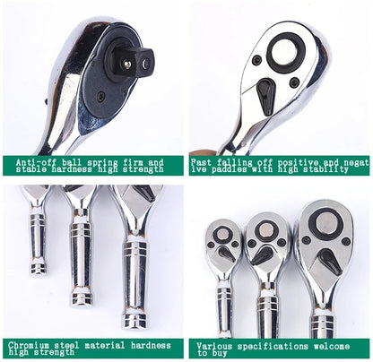 72-Tooth Mini Ratchet Wrench - 1/4, 3/8 & 1/2 Inch Short Handle Repair Tool