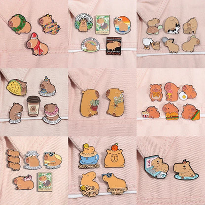 Capybara Hippo Enamel Pin Set - 3-6PCS Cute Cartoon Animal Brooch Lapel Badges for Gifts, Accessories & Collectors