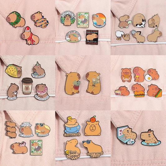 Capybara Hippo Enamel Pin Set - 3-6PCS Cute Cartoon Animal Brooch Lapel Badges for Gifts, Accessories & Collectors