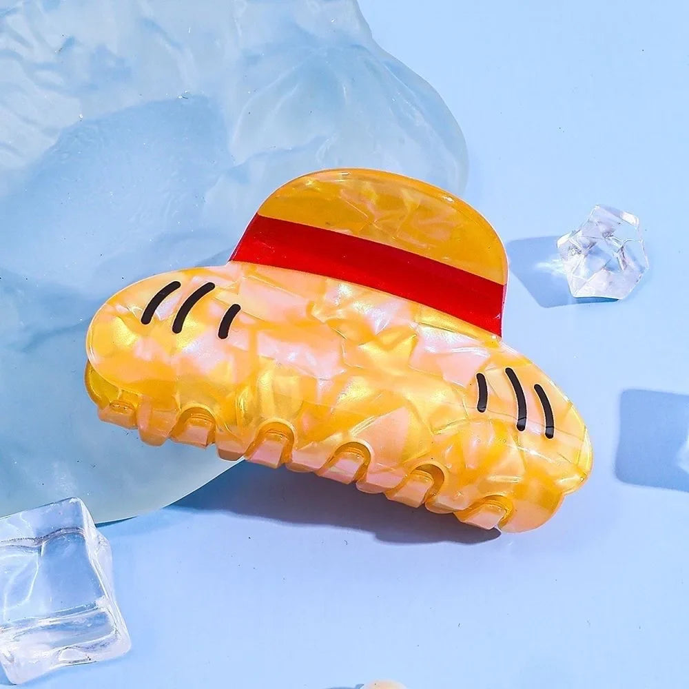 Luffy Straw Hat Hair Clip - Cute Acrylic Anime Hair Claw for Creative Hairstyles and Gifts