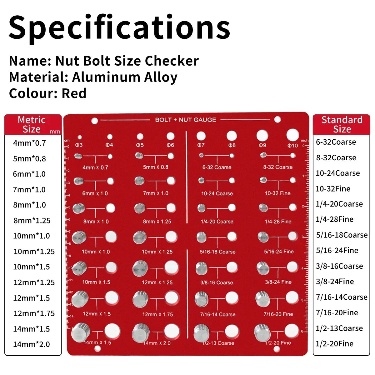 Nut & Bolt Thread Checker - 28 Standard Sizes Thread Identifier Gauge for Screws, Nuts & Bolts
