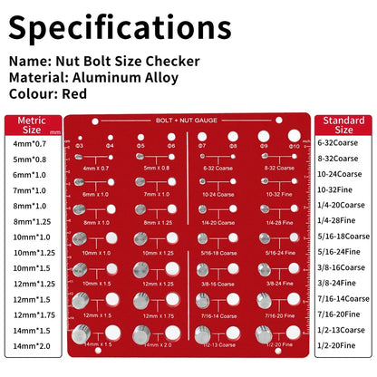 Nut & Bolt Thread Checker - 28 Standard Sizes Thread Identifier Gauge for Screws, Nuts & Bolts