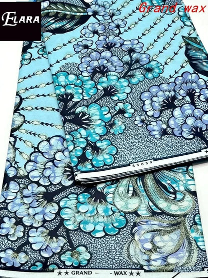 African Real Wax Print Fabric - Grand Original Ankara Blue Cotton Wax Material 6 Yards for Stylish Dresses & Uniforms