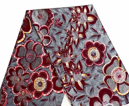 African Golden Glitter Wax Fabric - Soft Cotton Ankara Gold Print Batik 6 Yards