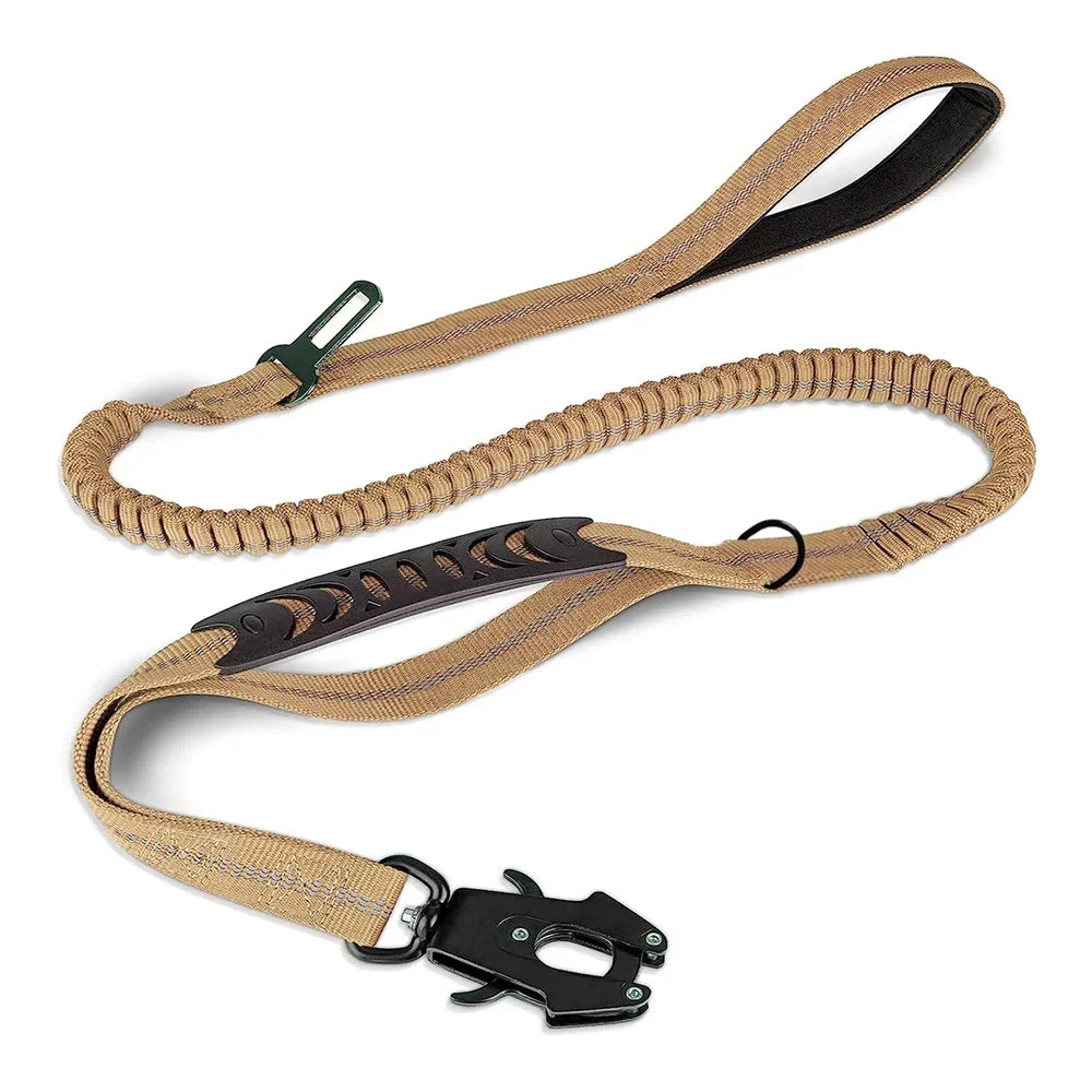 Reflective Shock-Absorbing Dog Leash – Heavy-Duty Tactical Bungee Leash with Car Seatbelt for Large Dogs, No-Pull Pet Leash