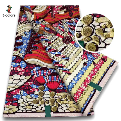 African Golden Wax Fabric - Glitter Gold Print Batik Ankara Pagne Material for Women