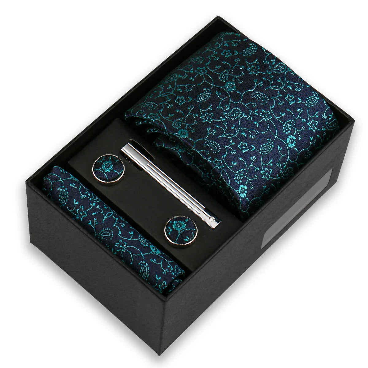 Men’s Fashion Tie Set Gift Box - 8cm Necktie with Handkerchief Cufflinks & Clip for Formal Business Suit Accessories