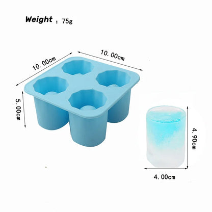 Silicone Ice Cube Mold – 4-Hole Round Press Ice Block Maker for Whiskey, Beer & Drinks | Reusable Cup-Shaped Ice Tray Kitchen Tool