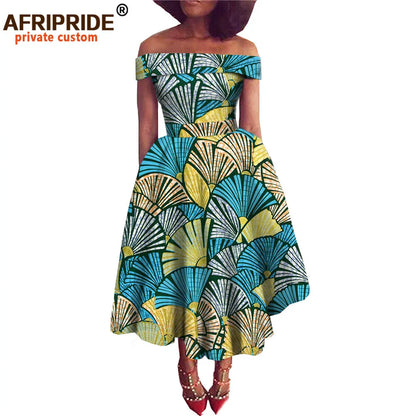 Women’s African Ankara Off-Shoulder Dress - Traditional Print Fashion Attire for Special Occasions