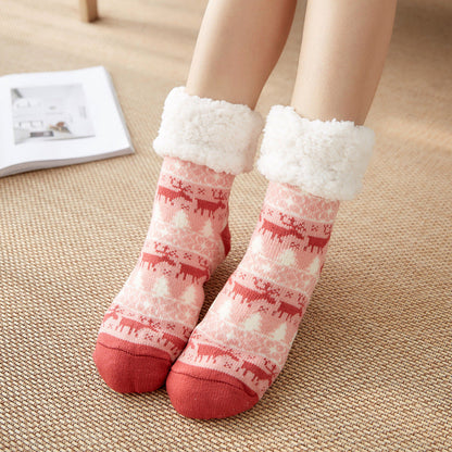 Winter Plush Women’s Non-Slip Floor Socks – Fuzzy Soft Penguin, Deer, Elk & Bear Slippers, Cozy Christmas Gift