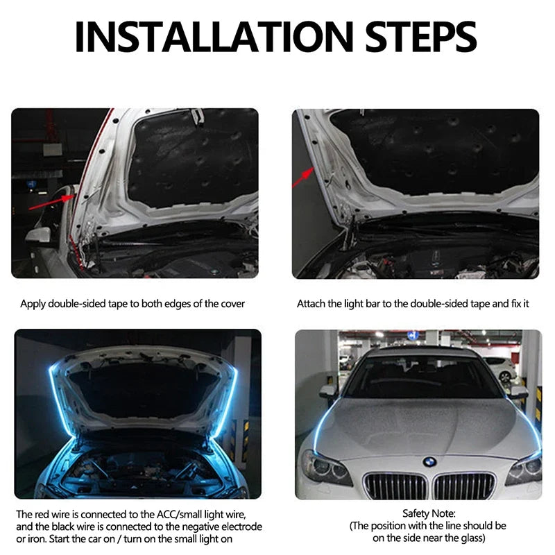 RXZ LED Car Hood Running Light - 12V Dynamic Scan DRL Decorative Ambient Lamp