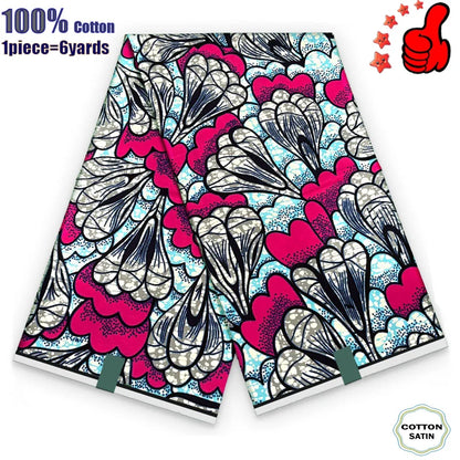 African Real Wax Print Fabric - 100% Cotton Ghana Nigeria Style Ankara Batik Sewing Material