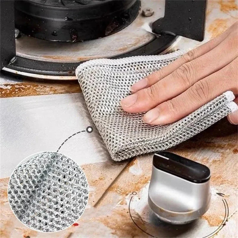 20/5PCS Thickened Steel Wire Cleaning Cloth – Non-Scratch Double-Layer Microfiber Mesh Dishrag & Kitchen Towels for Pots