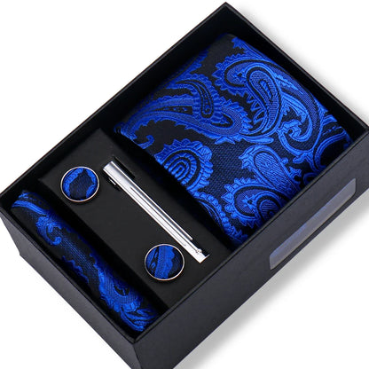 Men’s Green Tie Gift Box Set - Premium Business Necktie with Hanky, Cufflinks & Tie Clip for Wedding Formal Wear