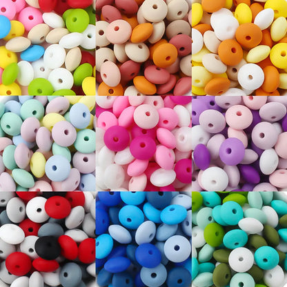 100/50/20Pcs Silicone Lentil Beads - 12mm BPA Free Loose Spacer Beads for DIY Jewelry Making Bracelets Necklaces Keychains