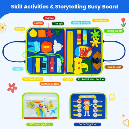 Montessori Busy Board for Toddlers – Sensory Busy Book for Early Education & Fine Motor Skills Learning Toys