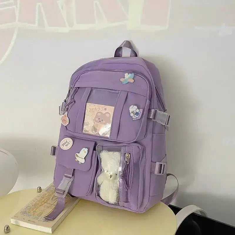 Girls' Cute School Backpack - Harajuku Style with Pockets, Ideal for Students and Teens, Includes Laptop Compartment