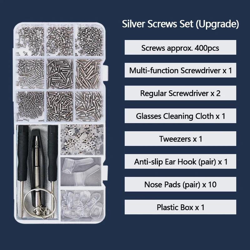 Eyeglass & Sunglass Repair Kit | Mini Screwdriver, Screws, Nuts, Nose Pads & Optical Tool Set