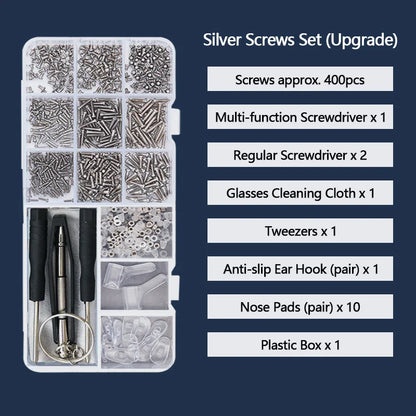 Eyeglass & Sunglass Repair Kit | Mini Screwdriver, Screws, Nuts, Nose Pads & Optical Tool Set