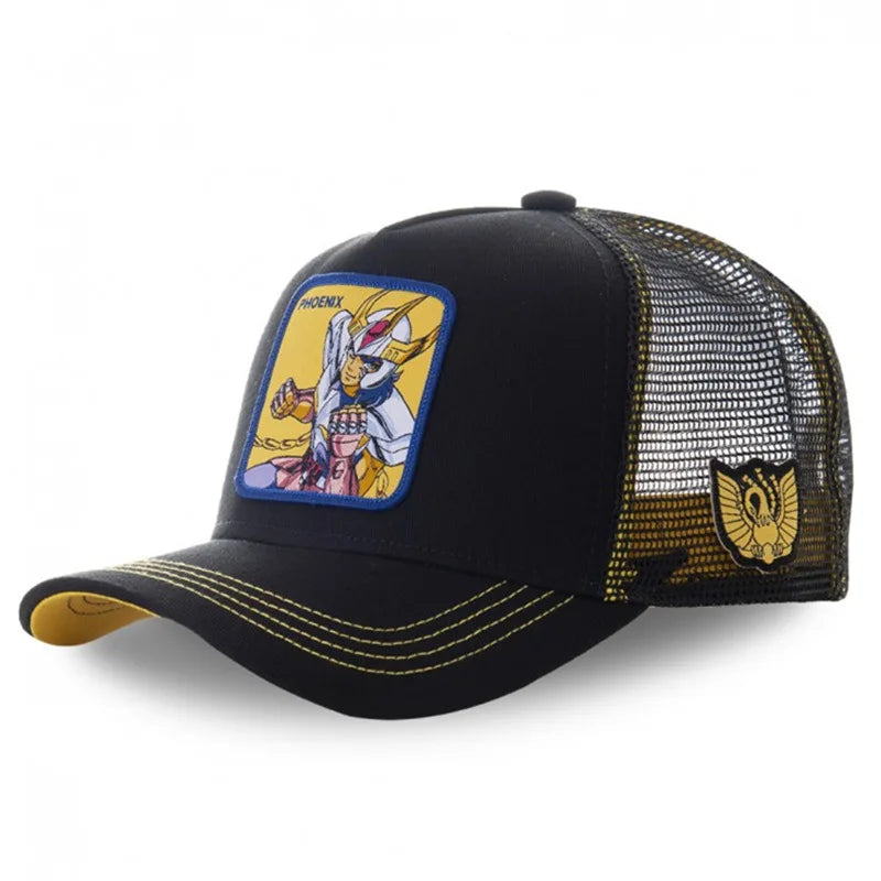 Saint Seiya Anime Baseball Cap - Adjustable Cotton Mesh Trucker Hat for Men & Women Summer Sun Protection