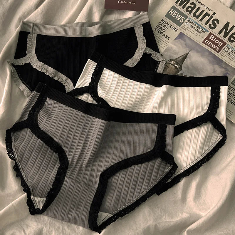 3 Pcs Women’s Cotton Panties Set - Breathable Mid-Waist Solid Color Briefs Soft Female Underwear Lingerie