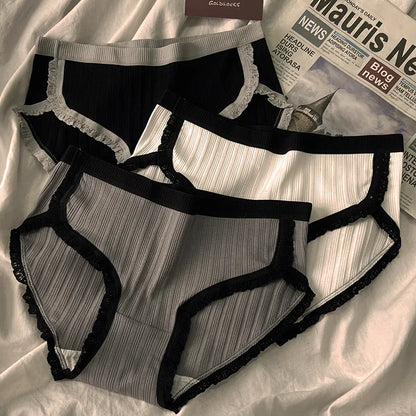 3 Pcs Women’s Cotton Panties Set - Breathable Mid-Waist Solid Color Briefs Soft Female Underwear Lingerie