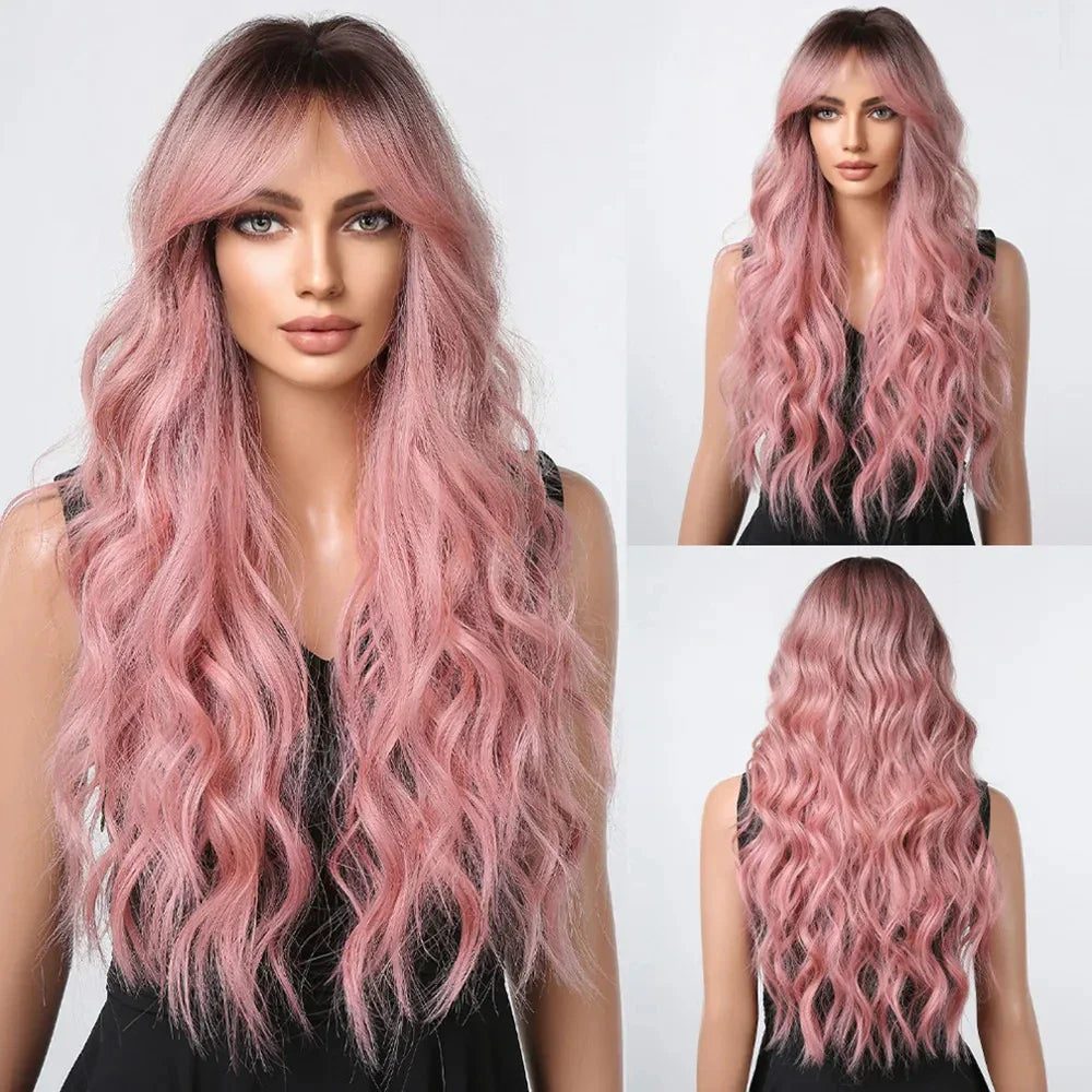 CharmSource Pink BOBO Short Synthetic Wig – Natural Wavy Heat Resistant Hair Wig for Women, Party & Daily Wear