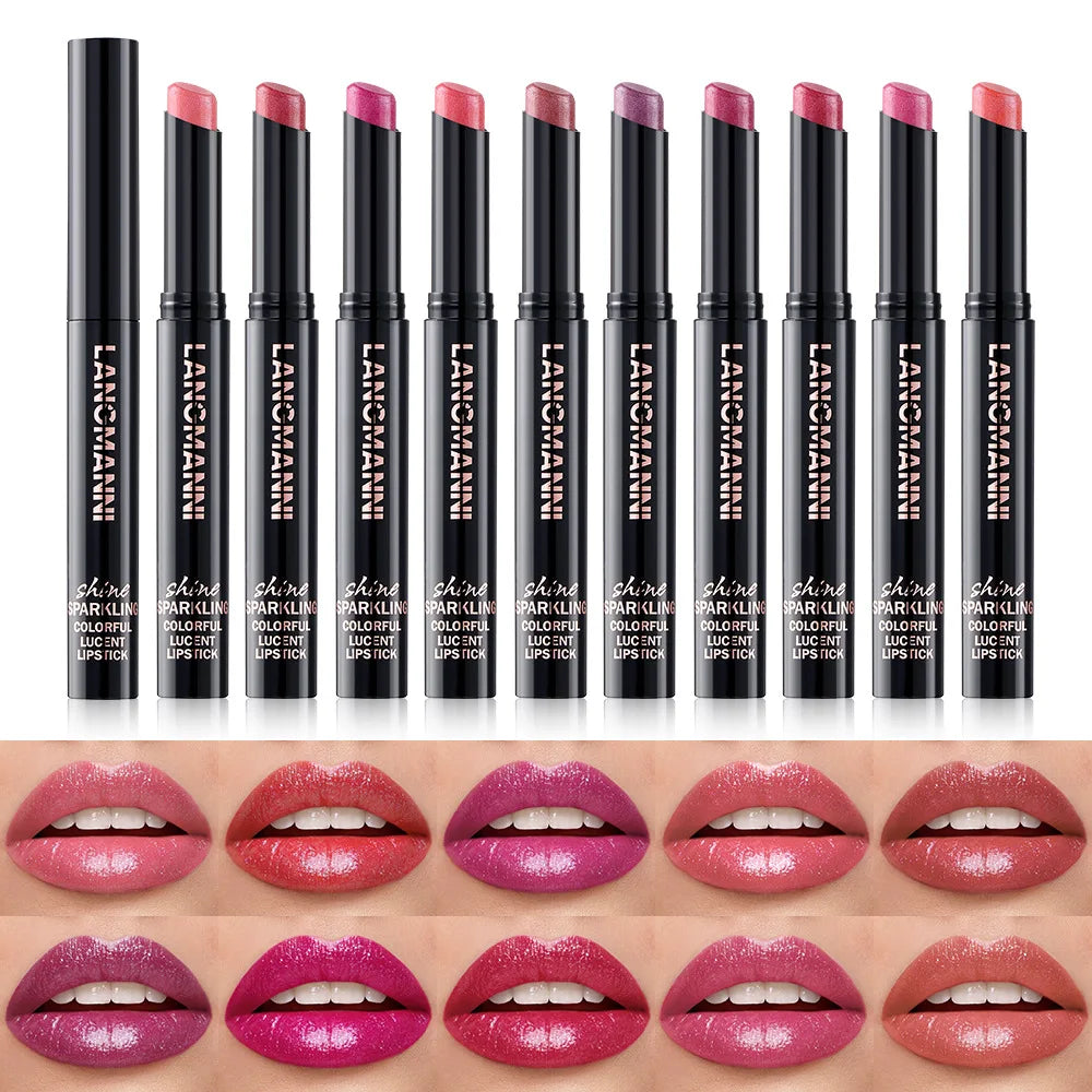 LANGMANNI Pearlescent Lipstick - Slanted Tip Long Lasting Color Lip Gloss Makeup